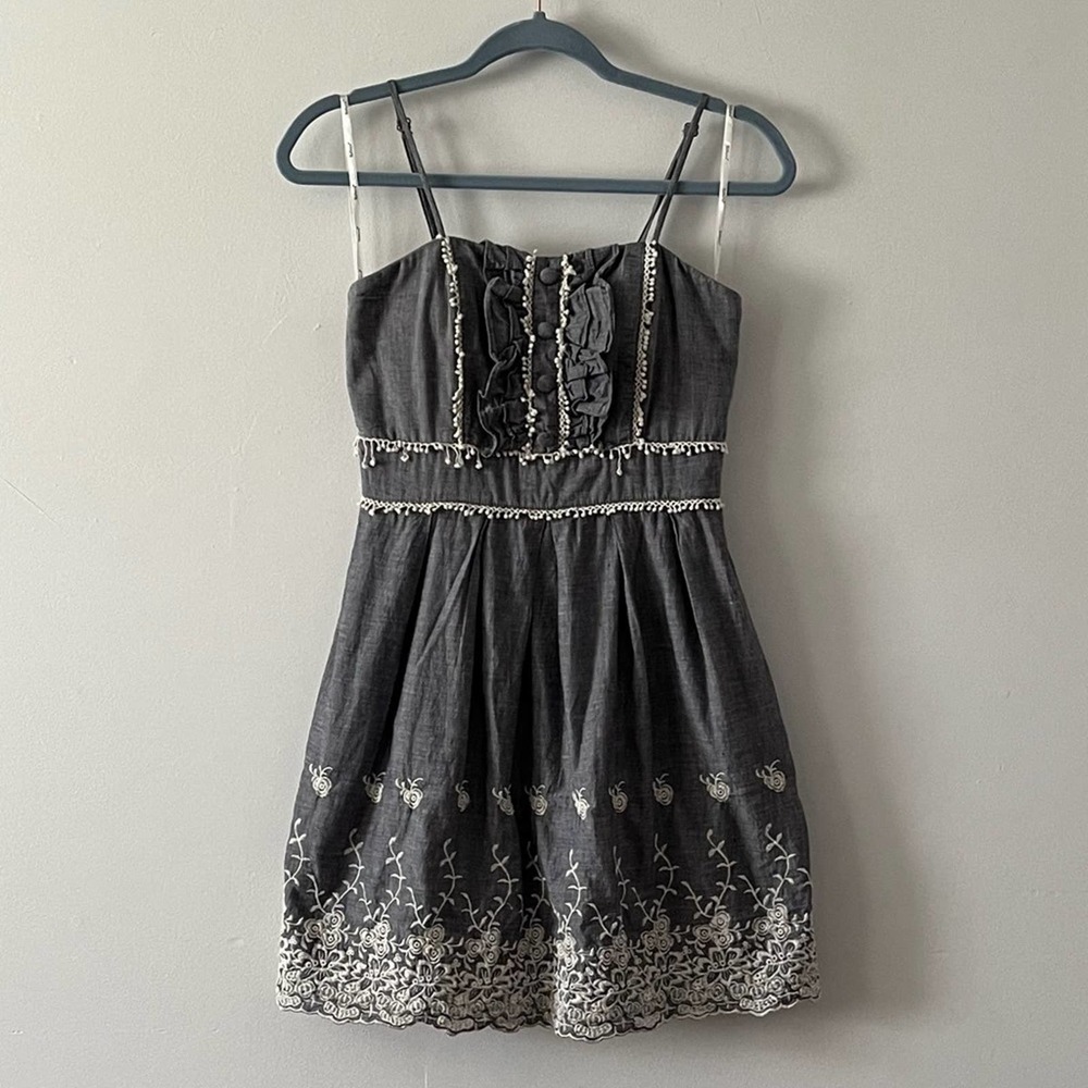 Papaya Grey White Floral Embroidered Sundress Medium